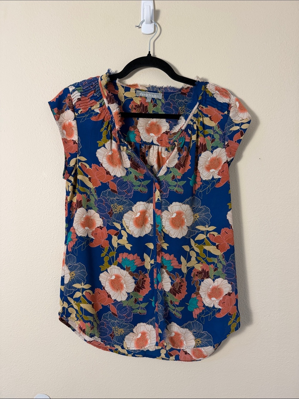 Daniel Rainn Mulitcolor Floral Bernal Split Neck Short Sleeve Blouse Size S